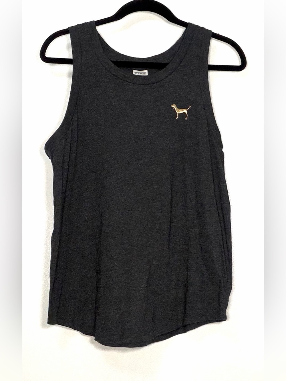 Victoria's Secret Charcoal Gray Tank with Gold Dog Logo